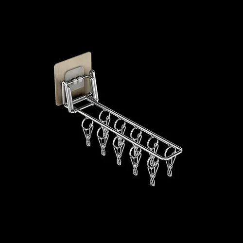 Miniatura 9 de Colgador montado en la pared para balcón, estante de secado de ropa plegable de acero inoxidable, organizador de clip de almacenamiento para ropa