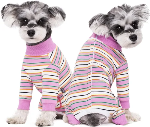 Miniatura 2 de Traje de recuperación a rayas para perros, mameluco para cachorros después de la cirugía para perros hembras y machos, pijama de manga larga tipo