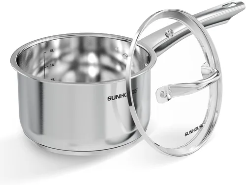 Miniatura 12 de Sunhouse Cacerola de acero inoxidable de 1.5 cuartos de galón con tapa, olla pequeña para cocinar, sin PFOA, base de inducción avanzada de unión