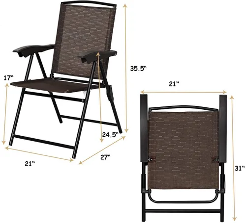 Miniatura 3 de Giantex Juego de 4 sillas de comedor para patio, sillas plegables para exteriores, sillas ajustables con apoyabrazos, sillas de patio portátiles