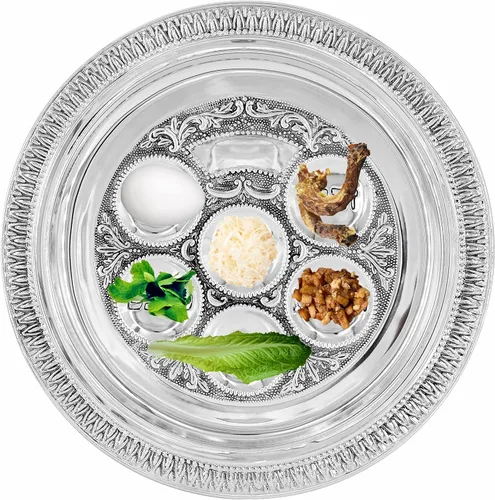 Miniatura 3 de The Dreidel Company Paquete de 2 platos tradicionales chapados en plata de 12 pulgadas, plato de seder tradicional de Pascua judaica, kaarah
