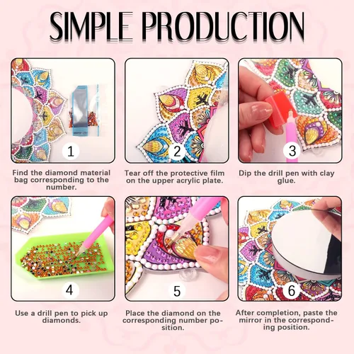 Miniatura 7 de Espejo de pintura de diamante, espejo de maquillaje de mandala, atrapasoles de cristal con forma especial para principiantes, manualidades, regalos