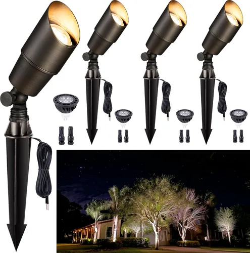 Miniatura 39 de Gardenreet Foco LED para exteriores, latón fundido a presión de 12 V con iluminación hacia arriba, impermeable, luces de paisaje de bajo voltaje