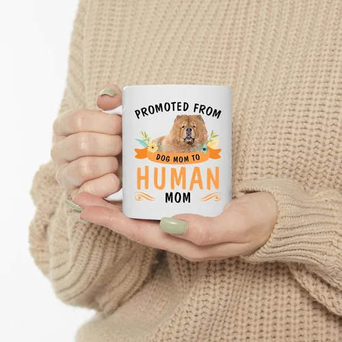 Miniatura 3 de Promoted from Fawn Chow Chow Dog Mom to Human Mom Coffee Mug White Ceramic Cup 11oz