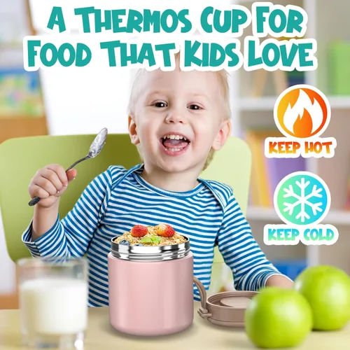 Miniatura 6 de Frasco Aislado para Comida para Niños - 15.2 Oz, Termo para Comida Caliente, Termo para Sopa, Envase Aislado para Comida, Termos Para Comida A-Rosa