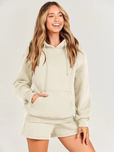 Miniatura 2 de ANRABESS Conjunto de 2 piezas para mujer, sudadera corta con cordón y capucha de gran tamaño, conjunto a juego