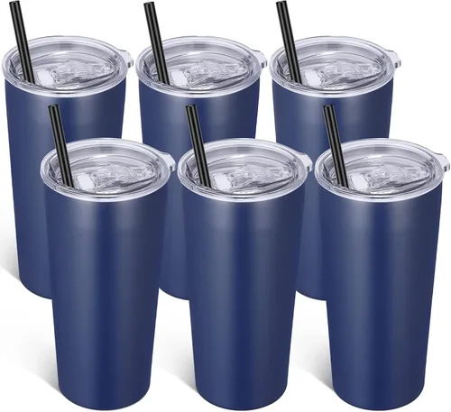 Miniatura 14 de VEGOND Vaso de 20oz a granel con tapa y pajita, vaso aislado al vacío de acero inoxidable de doble pared para café, viaje, paquete de 1 unidad, Rojo