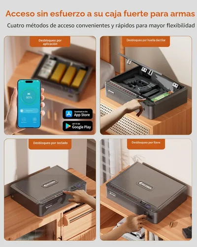 Miniatura 5 de BILLCONCH - Caja fuerte inteligente para armas con cable de seguridad - Caja fuerte biométrica para pistolas de mano con 4 formas de acceso rápido