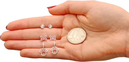 Miniatura 6 de Disney Minnie and Mickey Mouse Silver Plated Crystal Stud Earring Set 3 Pairs - Officially Licensed