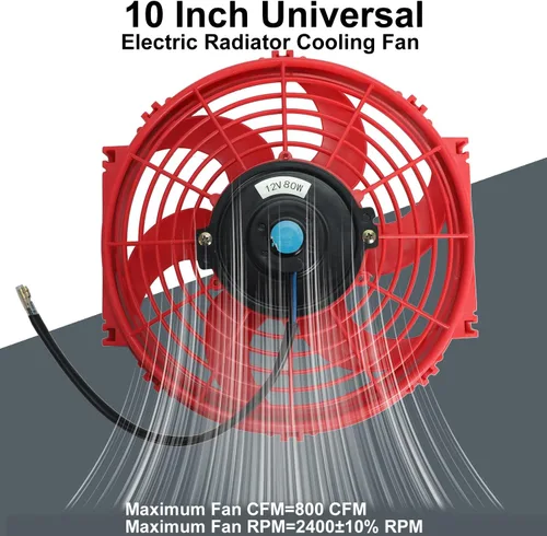 Miniatura 2 de Kit universal de ventilador delgado de enfriamiento de radiador eléctrico de 10 pulgadas, tire/empuje, 12V, rojo