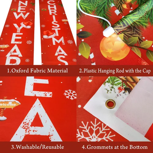 Miniatura 3 de KatchOn, Cartel de Feliz Navidad – 72 x 12 pulgadas, paquete de 2 Cartel de Feliz Año Nuevo para decoraciones de Año Nuevo 2025 Cartel de puerta