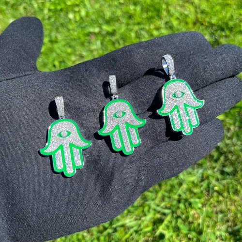 Miniatura 2 de VVS1 - Colgante de moissanita Hamsa mano mal de ojo de buena suerte para hombres y mujeres, chapado en oro de 18 quilates, plata de ley 925 maciza