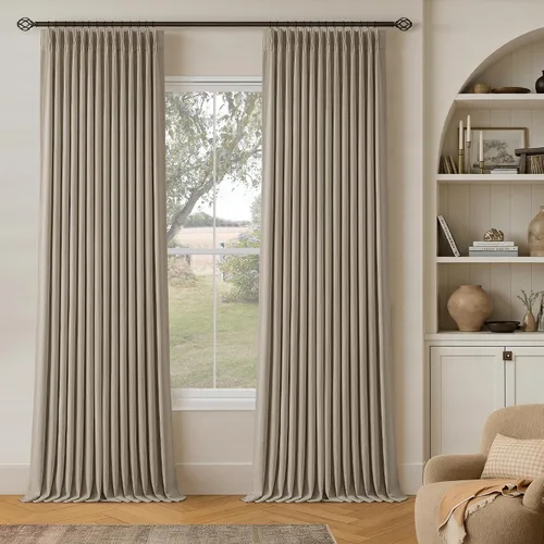 Miniatura 10 de Juego de 2 paneles de cortinas plisadas negras de 80 pulgadas para sala de estar, cortinas plisadas de lino con forro de 80 pulgadas de largo, 100%