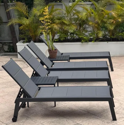 Miniatura 42 de PURPLE LEAF Juego de 2 tumbonas de aluminio para patio al aire libre con ruedas y mesa auxiliar, tumbona de piscina para jardín al aire libre, junto