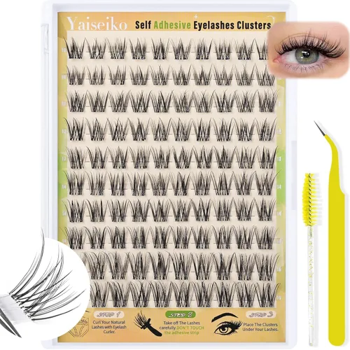 Miniatura 8 de Yaiseiko Pestañas autoadhesivas en racimo de extensiones de pestañas naturales con pinzas, no necesita pegamento, pestañas individuales