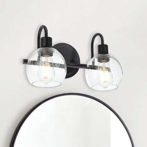 Miniatura 11 de Accesorios de iluminación de tocador de baño negros de 5 luces sobre espejo, iluminación moderna de pared con apliques de vidrio esmerilado