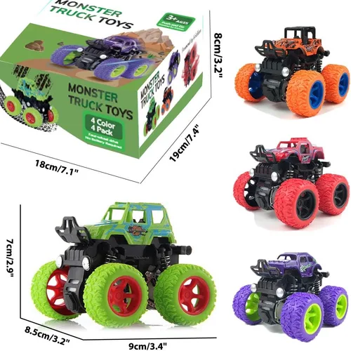 Miniatura 8 de Monster Trucks para niños, paquete de 4 vehículos de tracción para niños pequeños, rotación de 360°, 4 ruedas, autos de fricción duraderos, juguetes