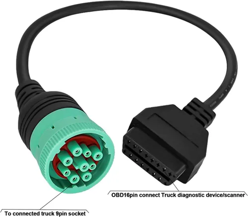 Miniatura 7 de Cable adaptador OBD2 de 9 pines a 16 pines para camiones pesados y vehículos comerciales, tipo 2 verde J1939 conector de diagnóstico Plug Trabajo