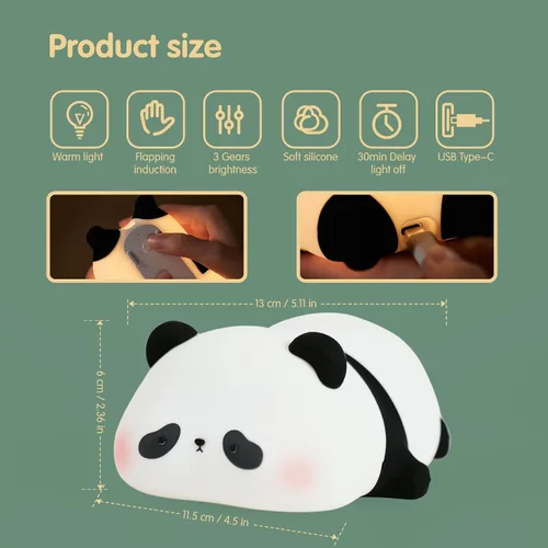 Miniatura 5 de VTIGER Luz Nocturna de Panda, Lámpara LED Esponjosa Linda, Luz Nocturna para Niños, Luz de Panda de Silicona, Luz Nocturna Atenuable para Dormitorio