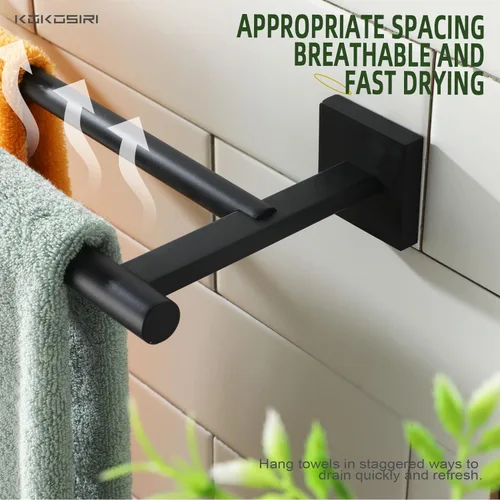 Miniatura 5 de KOKOSIRI Toalleros dobles de 32 pulgadas para baño, color negro mate, soporte para toallas de baño de 32 pulgadas para pared de baño, acero