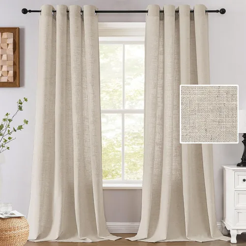 Miniatura 9 de H.VERSAILTEX Cortinas de lino de 63 pulgadas de largo, cortinas de granja completamente filtrantes de luz, juego de 2 paneles de cortina