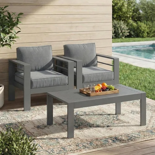 Miniatura 29 de Solaste Juego de muebles de patio de aluminio para todo tipo de clima, moderno juego de muebles de metal para exteriores con asientos profundos