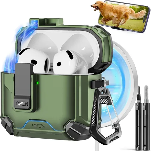 Miniatura 46 de Pohgelan - Funda compatible con AirPods Pro 2ª/1ª (azul) Cerradura magnética automática con kit de limpieza, compatible con Magsafe