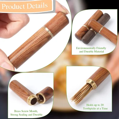 Miniatura 3 de Honeydak 10 piezas portátil de madera para palillos de dientes, mini caja de púas de dientes de bolsillo, estuche de transporte de palillos
