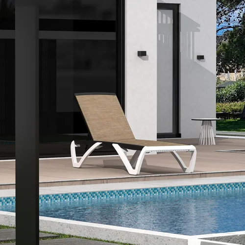 Miniatura 3 de Domi - Tumbona de aluminio para exteriores con respaldo ajustable, para playa, patio, balcón, piscina (1 silla marrón)
