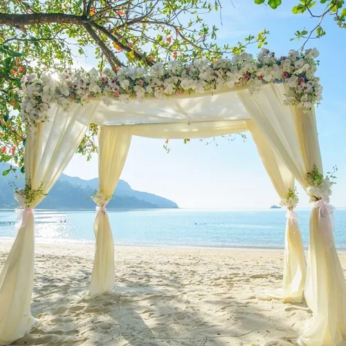 Miniatura 3 de Tela drapeada para arco de boda, cortinas de arco beige, cortina de telón de fondo transparente para ceremonia, foto, decoración de boda, 19 pies