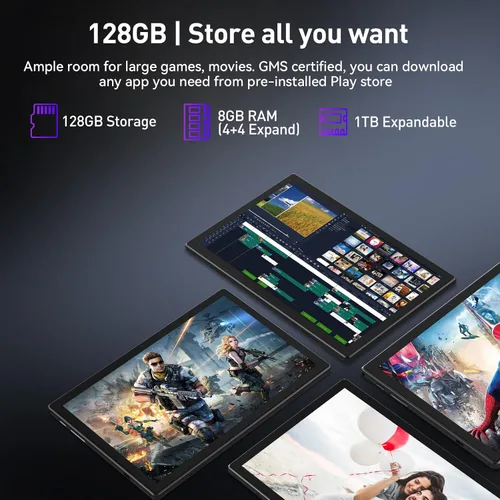 Miniatura 2 de Tablet Android de 10.1 pulgadas, 128 GB de almacenamiento, 8 GB (4+4) RAM, Octa-Core, tableta WiFi 5G, batería de 7000 mAh, BT 5.0, GPS, cámara