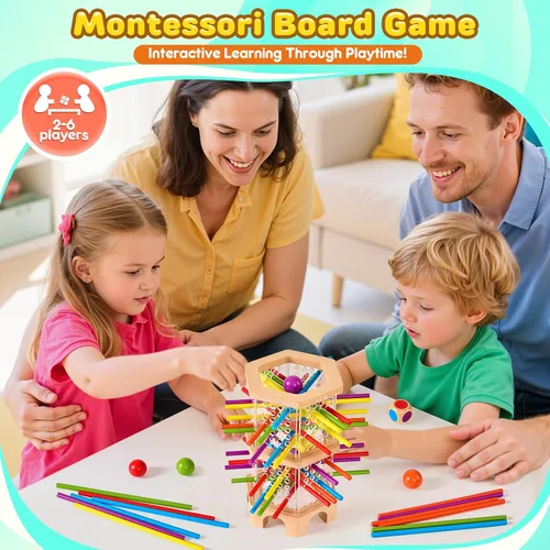 Miniatura 3 de Juego de mesa de madera Montessori, 42 dados de palos coloridos para niños de 3, 4, 5, 6 años, juguetes matemáticos educativos para habilidades