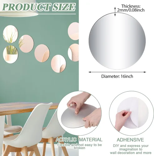 Miniatura 2 de Cindeer Juego de 24 bandejas de espejo redondo de acrílico, para bodas, baby shower, fiestas, centros de mesa para mesas, autoadhesivas, sin vidrio