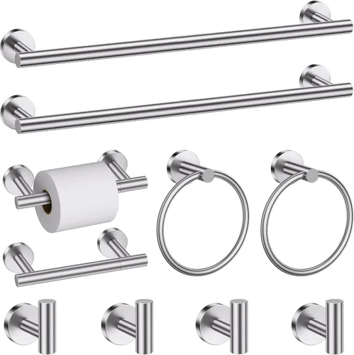 Miniatura 14 de Juego de 5 accesorios de baño negro mate, juego de toallero de 23.6 pulgadas, soporte de papel higiénico de acero inoxidable, toalleros redondos