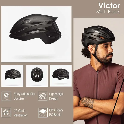 Miniatura 4 de SQUALO Victor - Casco de bicicleta para hombres y mujeres, casco de bicicleta con esfera de ajuste unisex para adultos, casco de ciclismo para Negro