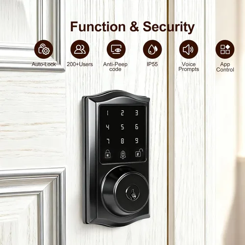 Miniatura 6 de Cerradura inteligente para puerta de entrada sin llave con control de aplicación, cerrojo electrónico de teclado con pantalla táctil con timbre