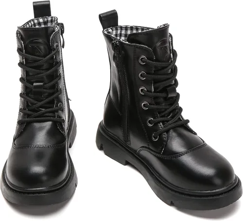kkdom Botas de combate impermeables con cordones y cremallera lateral a media pantorrilla para niños y niñas (niños pequeñosniños grandes)