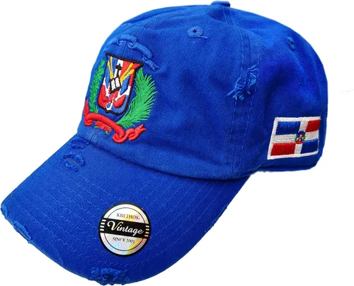 Gorra vintage ajustable República Dominicana RD y escudo (escudo azul reya todo color), Escudo azul reya todo color
