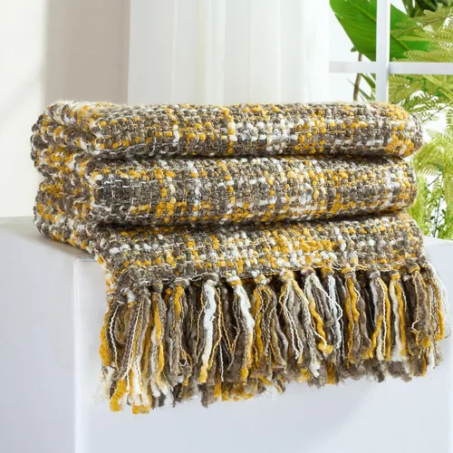 Miniatura 15 de Manta Throw de Punto de Cable Verde Multicolor para Sofá, 50"X60" Manta Texturizada Estilo Bohemio para Decoración del Hogar, Manta de Punto Grueso
