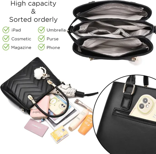 Miniatura 4 de I IHAYNER Bolsos de mano para mujer, bolso acolchado con ondas, bolso de hombro grande, bolsa cruzada para mujer, asa superior, bolsa de mano, Hobo