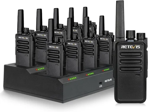 Retevis RT68 Radio de 2 vías, Walkie Talkies de largo alcance para adultos (Paquete de 10) con cargador de 10 vías, carga más fácil y segura,