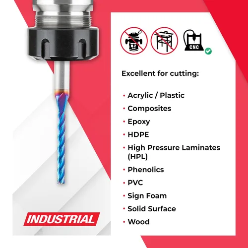 Miniatura 3 de Amana Tool Broca de carburo sólido para corte en espiral 2D/3D, 46292-K, fondo plano 0.10 grados A x 1/8 D x 1-3/32 x 1/4 Sh x 2-½ pulgadas de largo