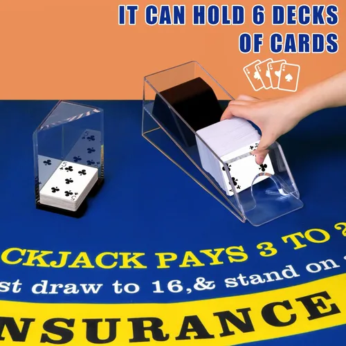 Miniatura 5 de Aoriher Juego Combinado de Blackjack, Incluye Fieltro de Diseño de Blackjack, Zapato Barajador Automático de Cartas de 6 Mazos, Bandejas Porta Azul