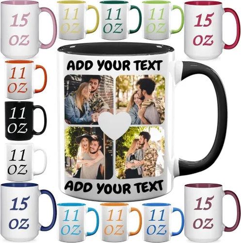 Tazas de café personalizadas - Texto personalizado, foto, logotipo, imagen de collage, nombre inicial taza de monograma y tazas mágicas de cerámica