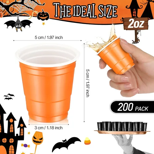 Miniatura 2 de Yinkin 150 vasos de chupito de Halloween, mini vasos desechables de 2 onzas para suministros de fiesta de Halloween, despedida de soltera