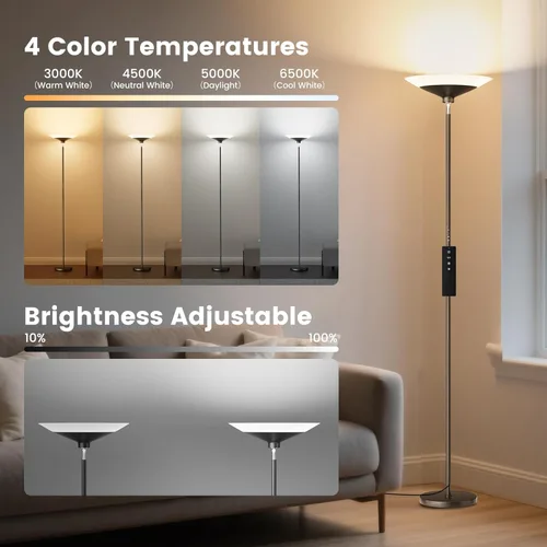 Miniatura 3 de SIBRILLE Torchiere - Lámpara de pie LED de 72 pulgadas de alto con control remoto/botón, 1800 lm, 3000-6500 K, 30 W regulable moderna lámpara