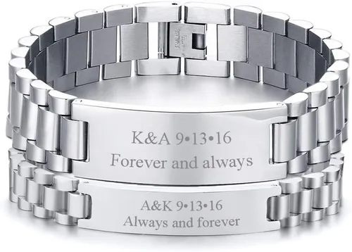 Miniatura 12 de VNOX - Pulsera de metal personalizada para parejas, joyería de metal y acero inoxidable, regalo para aniversario, 8.3 pulgadas