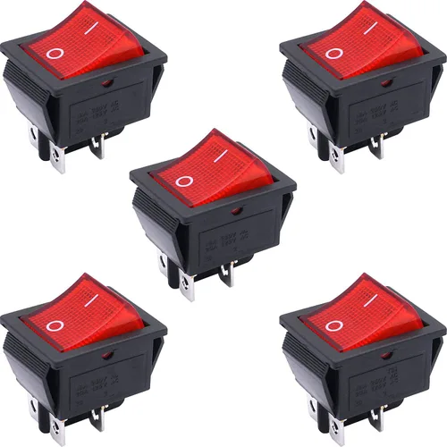 Miniatura 5 de Taiss 5 interruptores basculantes DPST ON/OFF de 4 pines 2 posiciones 16A 250VAC/20A 125VAC con luz roja iluminada interruptor de palanca basculante
