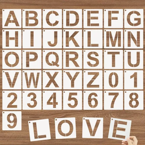 Miniatura 10 de Plantillas de letras del alfabeto de 1 pulgada, 36 plantillas de números de letras de plástico reutilizables, plantillas de manualidades para pintar