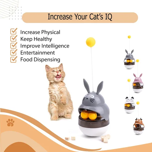 Miniatura 2 de Juguete rompecabezas para gatos, dispensador de comida para mascotas con equilibrio automático, estimulante del cerebro, alimentador lento, juguetes